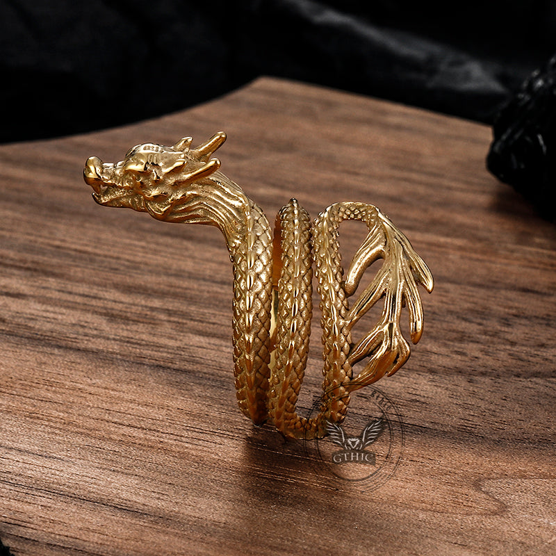 Coiled Chinese Dragon Stainless Steel Ring