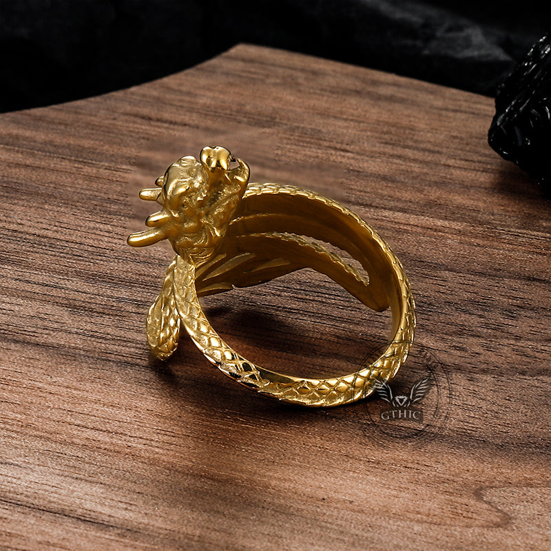 Coiled Chinese Dragon Stainless Steel Ring