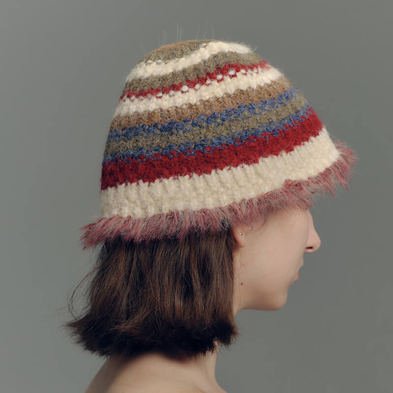 Colorful Striped Knitted Bucket Hat