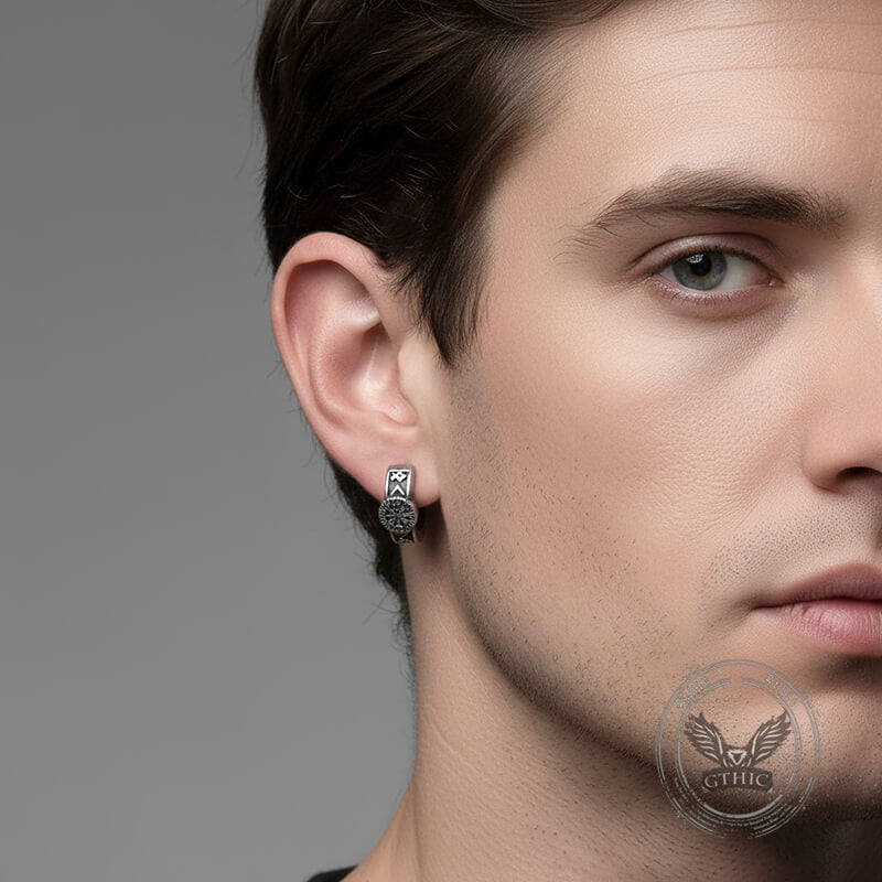 Compass Rune Stainless Steel Hoop Earrings