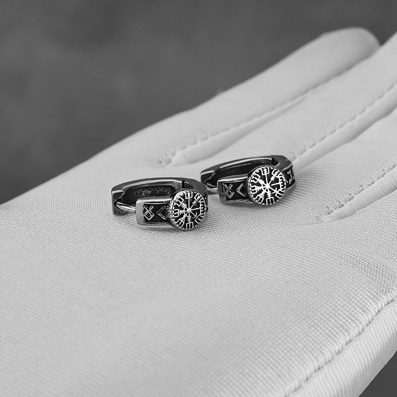 Compass Rune Stainless Steel Hoop Earrings