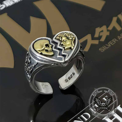 Cracked Heart Skull Sterling Silver Open Ring