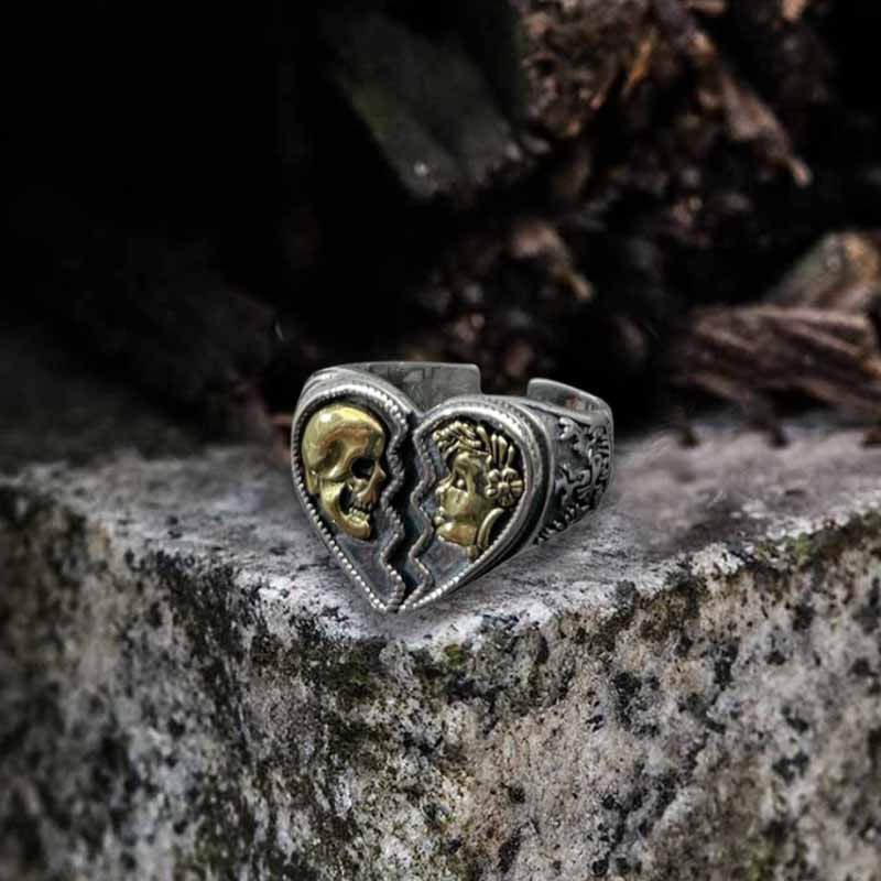 Cracked Heart Skull Sterling Silver Open Ring