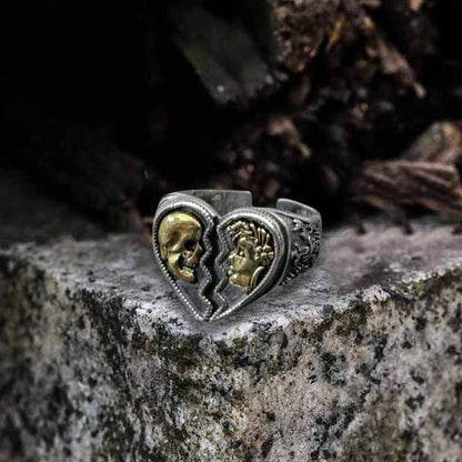 Cracked Heart Skull Sterling Silver Open Ring
