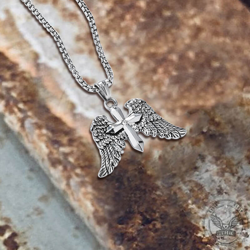 Cross Angel Wings Stainless Steel Pendant
