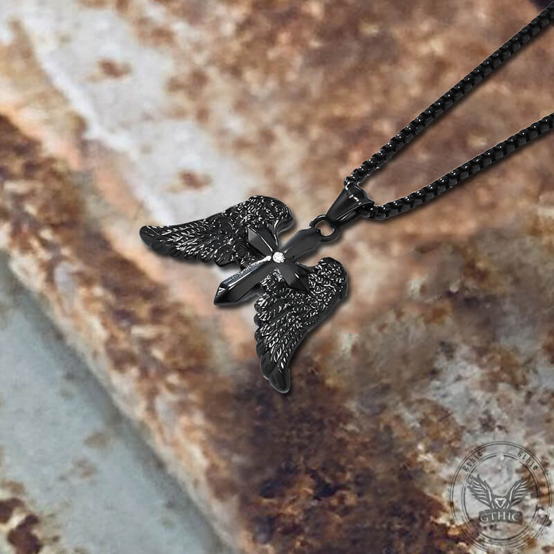 Cross Angel Wings Stainless Steel Pendant
