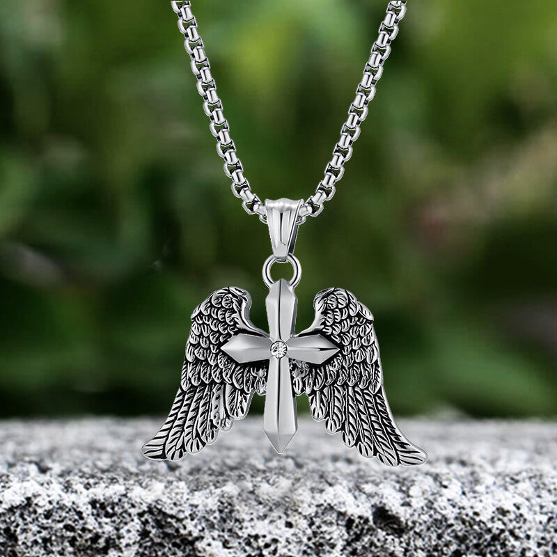 Cross Angel Wings Stainless Steel Pendant