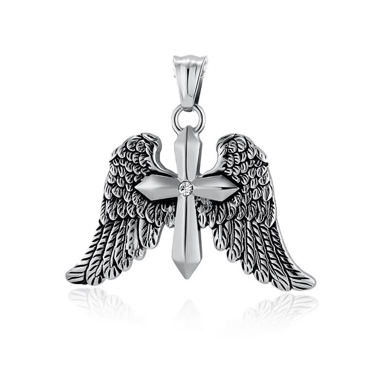 Cross Angel Wings Stainless Steel Pendant