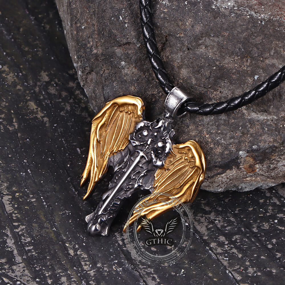 Cross Archangel Wing Amulet Stainless Steel Pendant