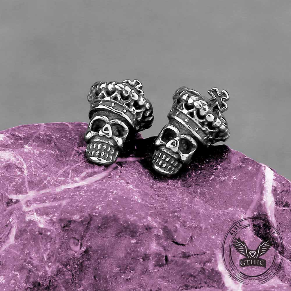Cross Crown Skull Stainless Steel Stud Earrings