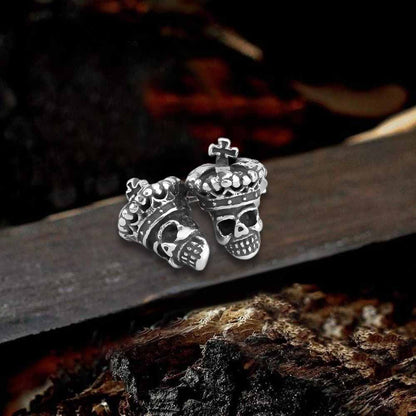 Cross Crown Skull Stainless Steel Stud Earrings
