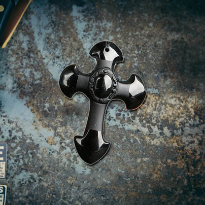 Cross Obsidian Frosted Pendant