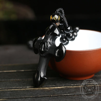 Cross Obsidian Frosted Pendant