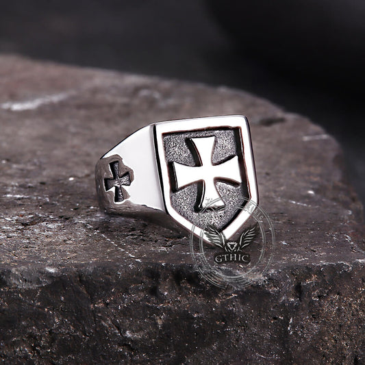 Cross Pattern Stainless Steel Shield Ring