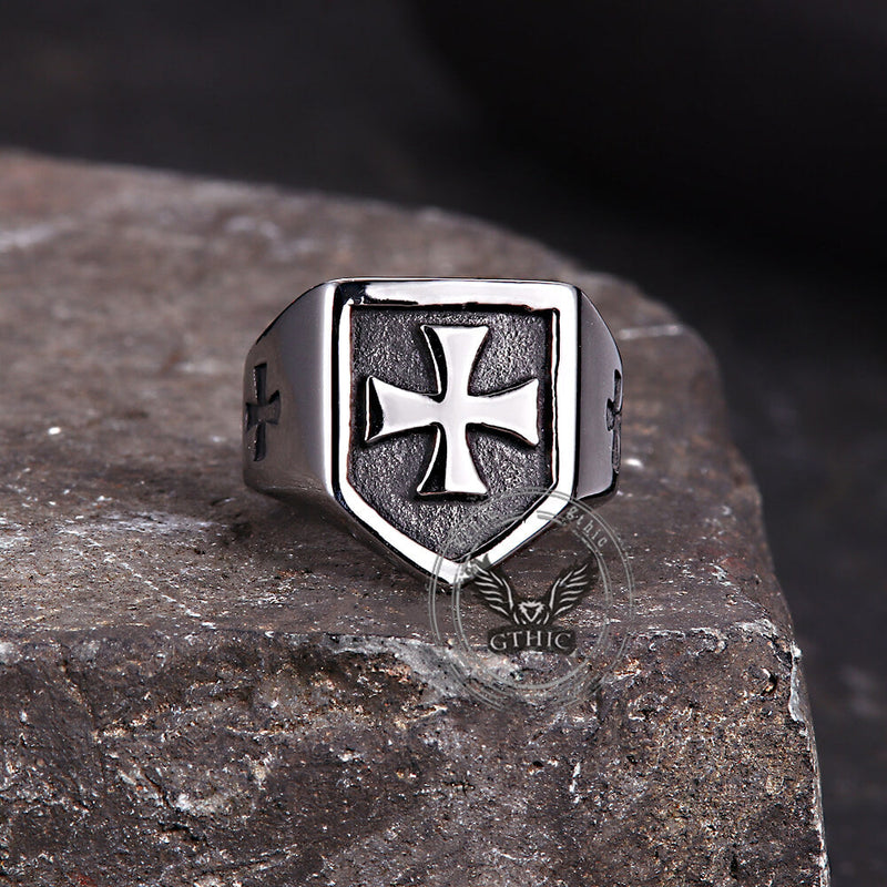 Cross Pattern Stainless Steel Shield Ring