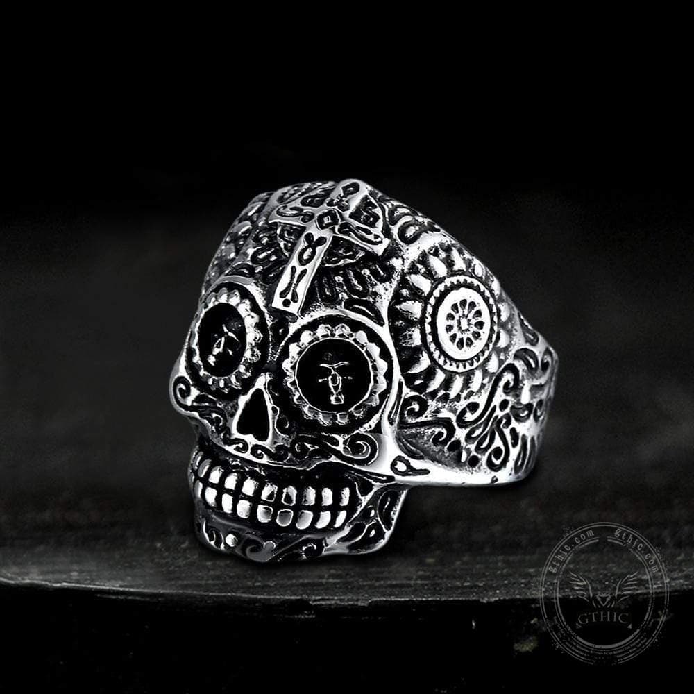 Cross Pattern Stainless Steel Skull Ring