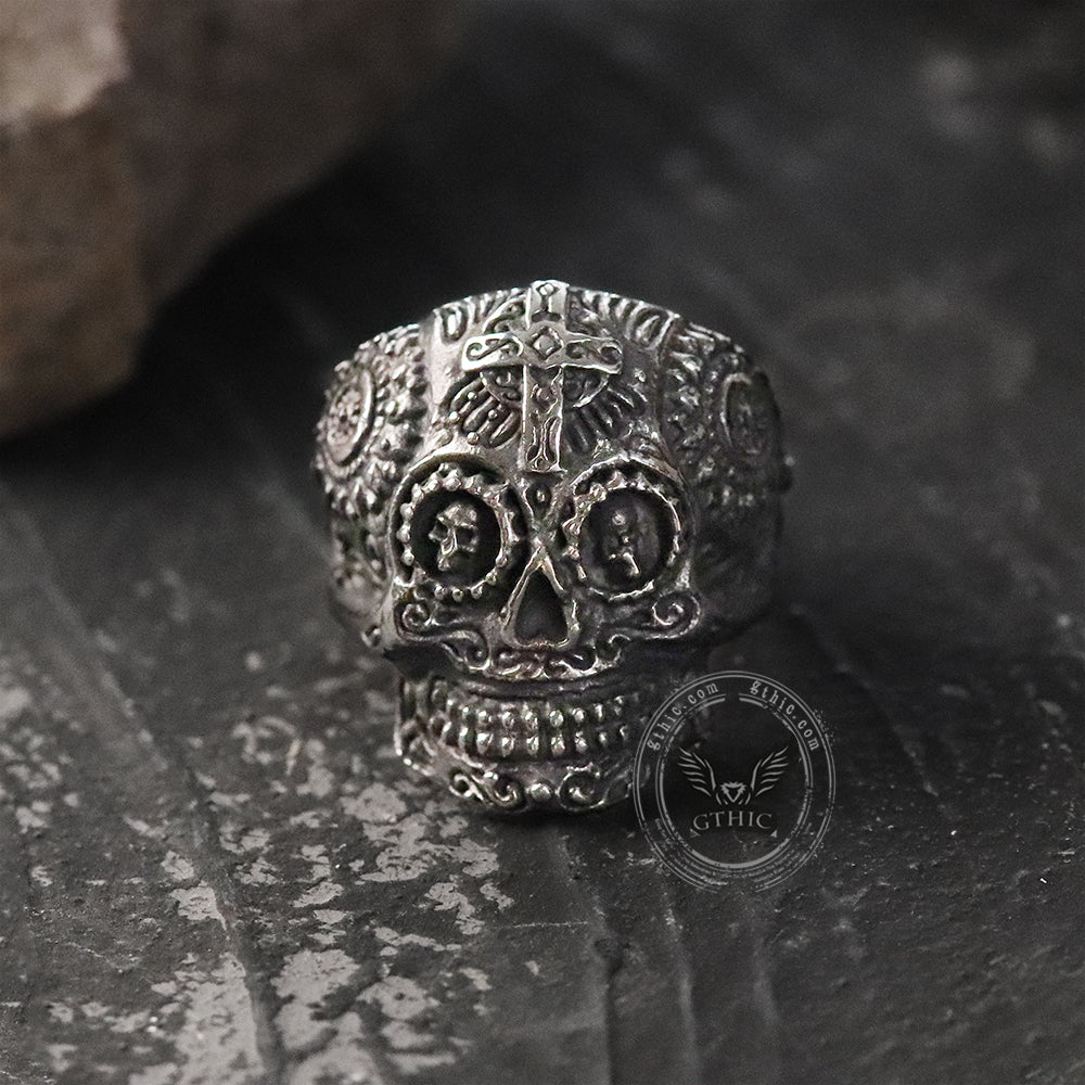 Cross Pattern Stainless Steel Skull Ring