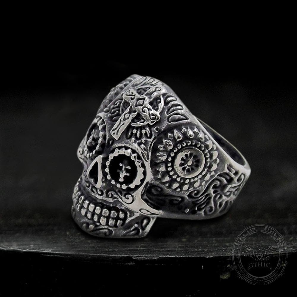 Cross Pattern Stainless Steel Skull Ring