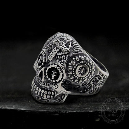 Cross Pattern Stainless Steel Skull Ring