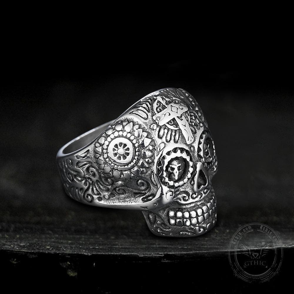 Cross Pattern Stainless Steel Skull Ring
