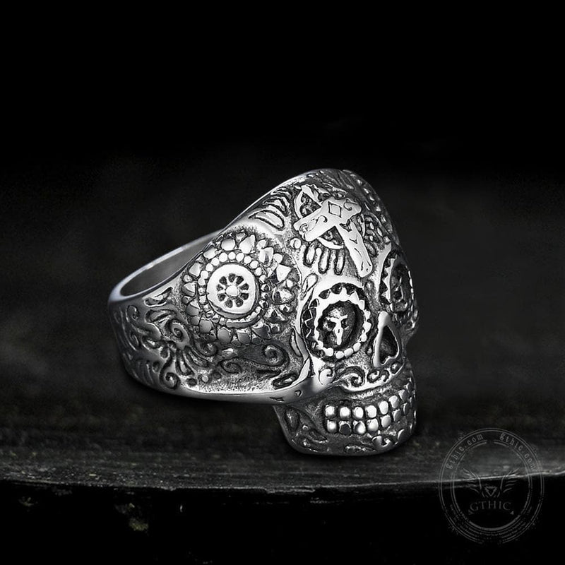 Cross Pattern Stainless Steel Skull Ring