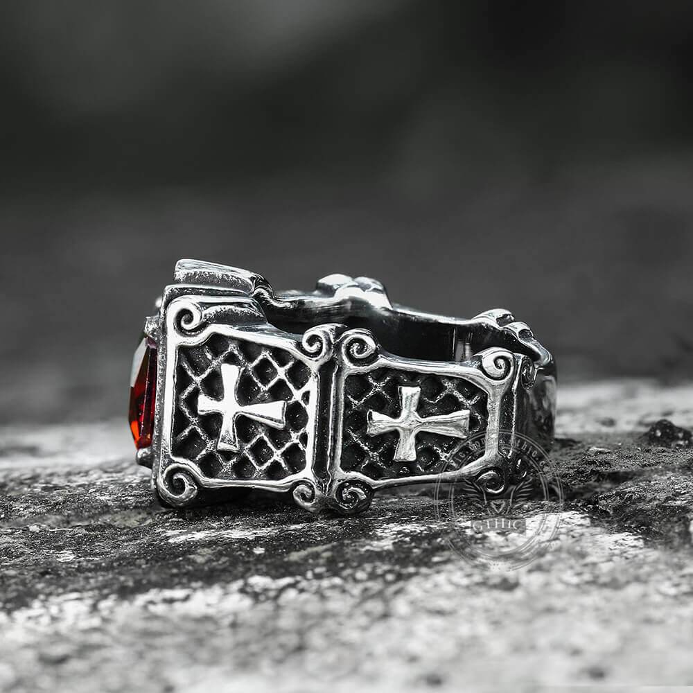 Cross Stainless Steel Gemstone Ring