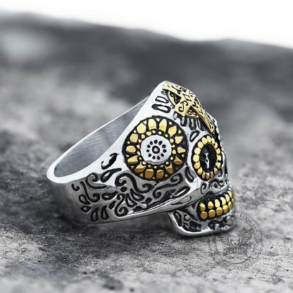 Cross Stainless Steel Sugar Skull Ring