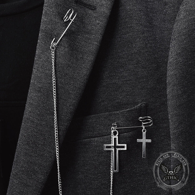 Cross Tassel Chain Brooch