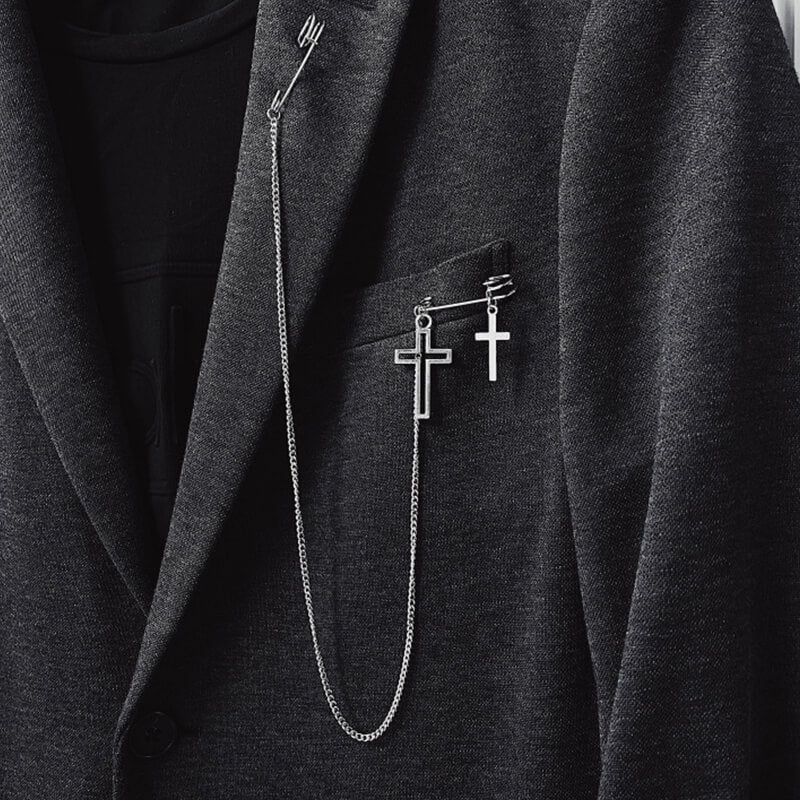 Cross Tassel Chain Brooch