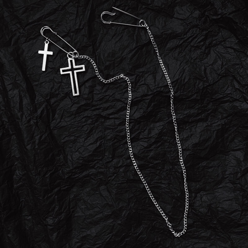 Cross Tassel Chain Brooch