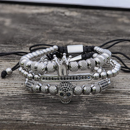 Crown Stainless Steel Skull Bracelet Set