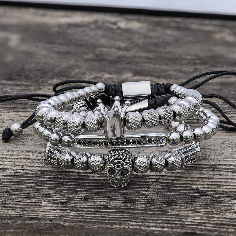 Crown Stainless Steel Skull Bracelet Set