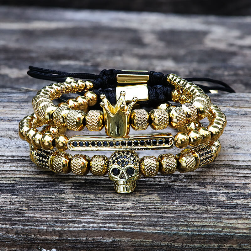 Crown Stainless Steel Skull Bracelet Set