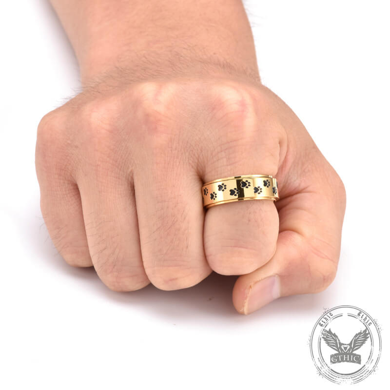 Dog Paw Print Stainless Steel Spinner Ring
