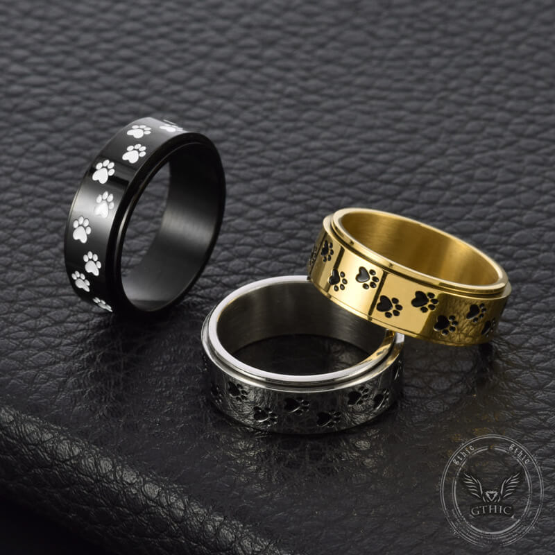 Dog Paw Print Stainless Steel Spinner Ring