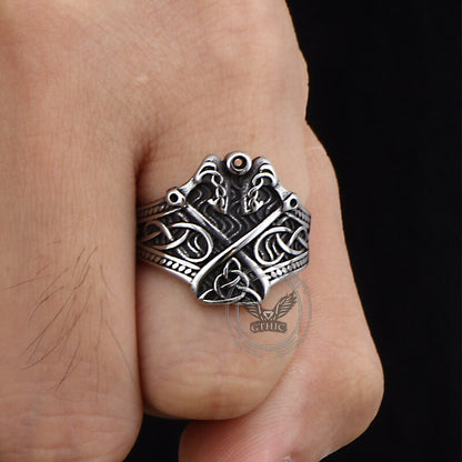 Double Axe Celtic Knot Stainless Steel Viking Ring