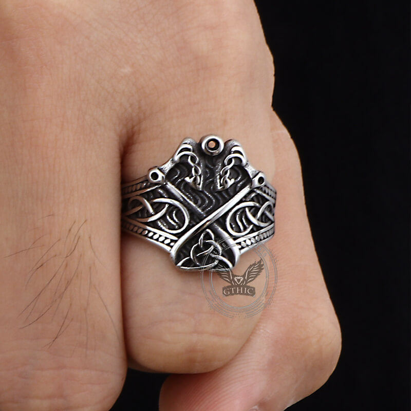 Double Axe Celtic Knot Stainless Steel Viking Ring