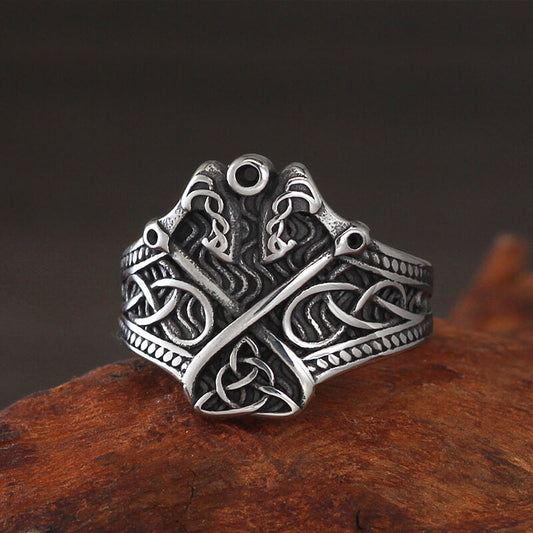 Double Axe Celtic Knot Stainless Steel Viking Ring