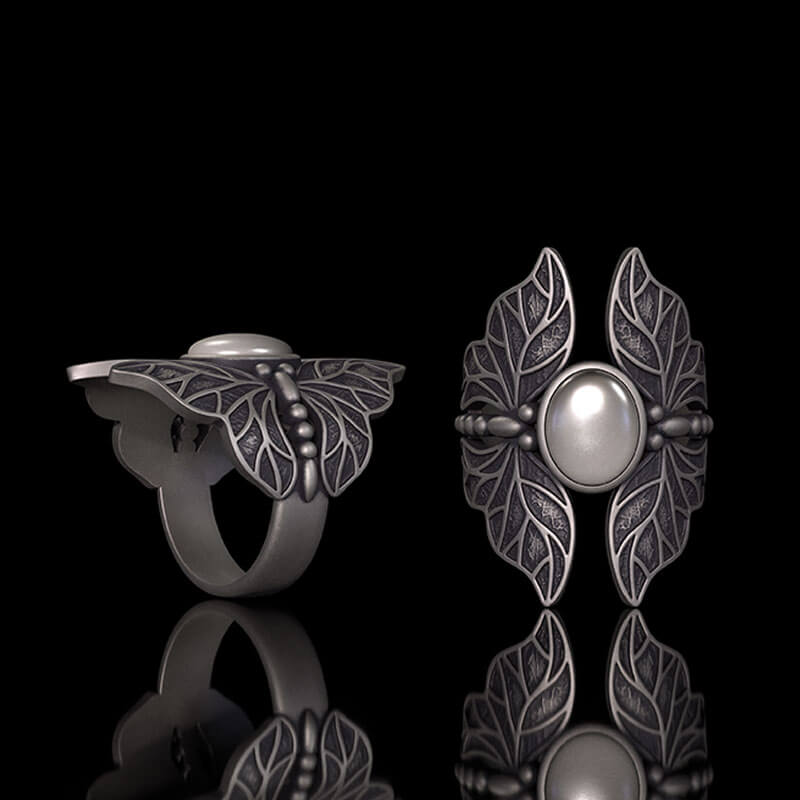 Double Butterfly Gem Sterling Silver Ring