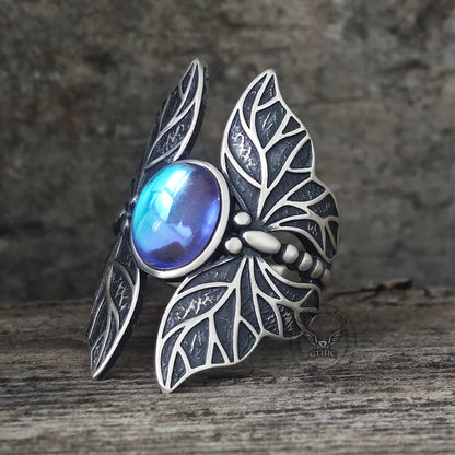 Double Butterfly Gem Sterling Silver Ring