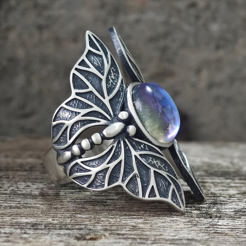 Double Butterfly Gem Sterling Silver Ring