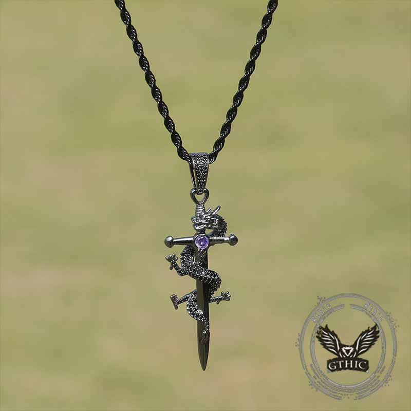 Dragon Entwined Cross Zircon Copper Pendant