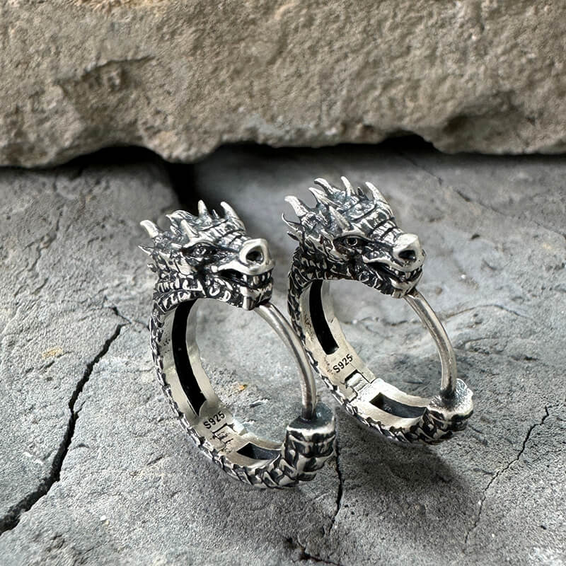 Dragon Sterling Silver Huggie Earrings