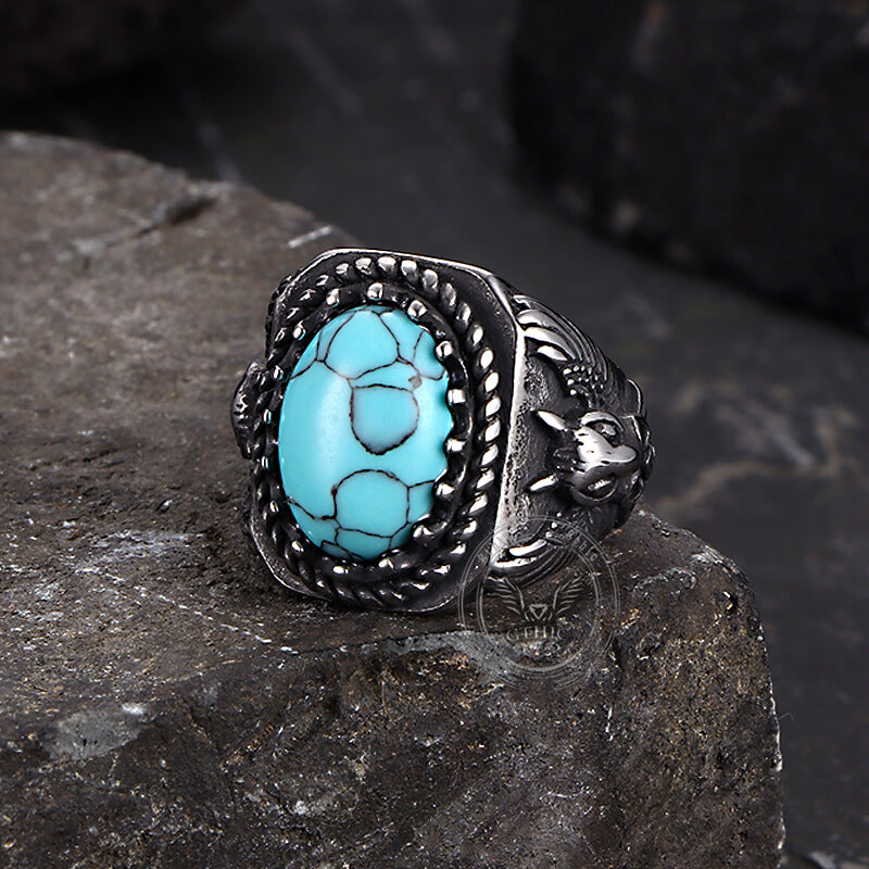 Eagle Turquoise Stainless Steel Animal Ring