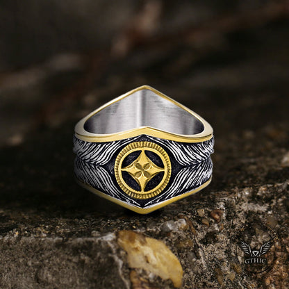 Feather Inlaid Turquoise Stainless Steel Ring