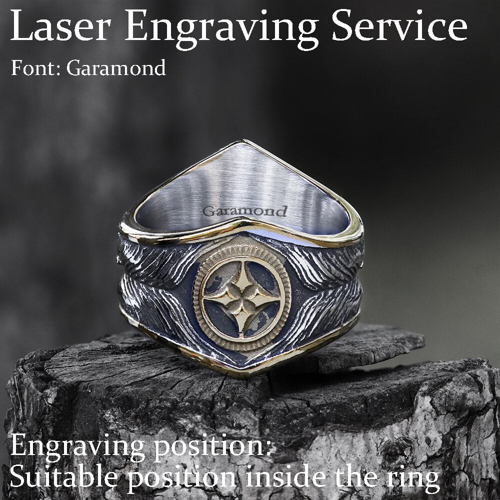 Feather Inlaid Turquoise Stainless Steel Ring