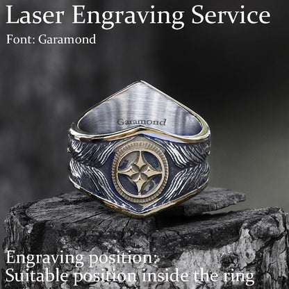 Feather Inlaid Turquoise Stainless Steel Ring