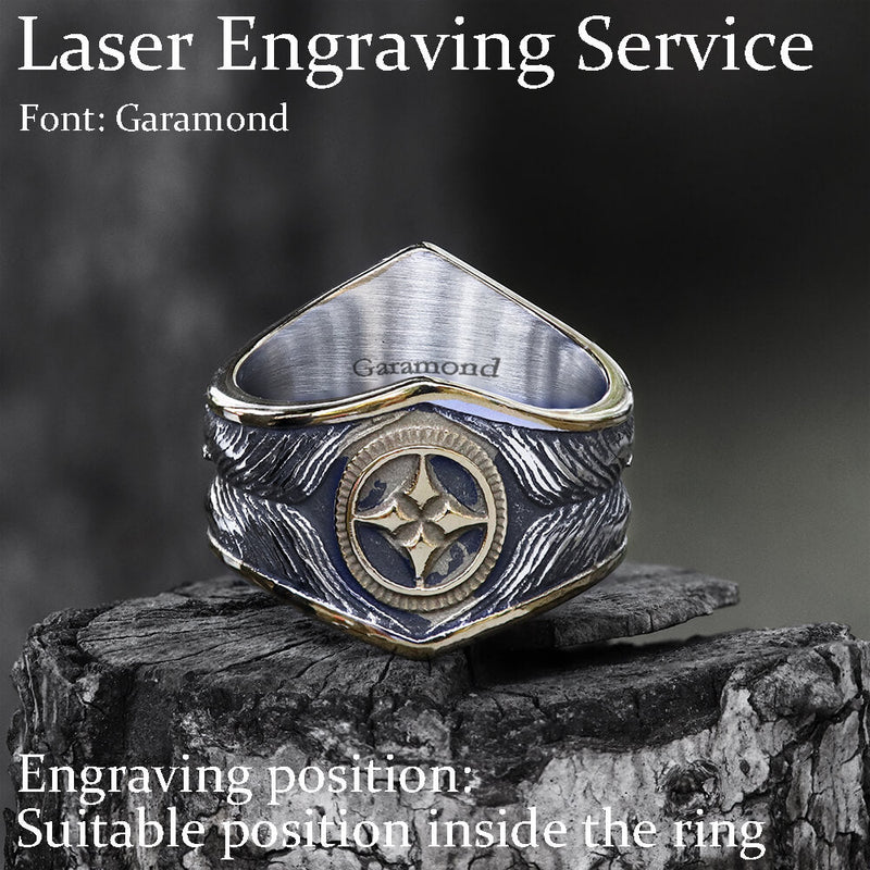 Feather Inlaid Turquoise Stainless Steel Ring