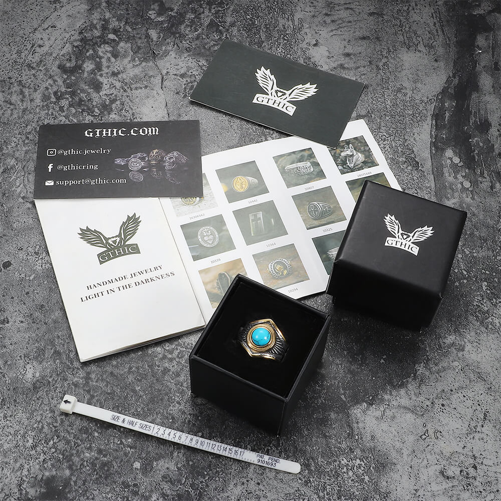 Feather Inlaid Turquoise Stainless Steel Ring