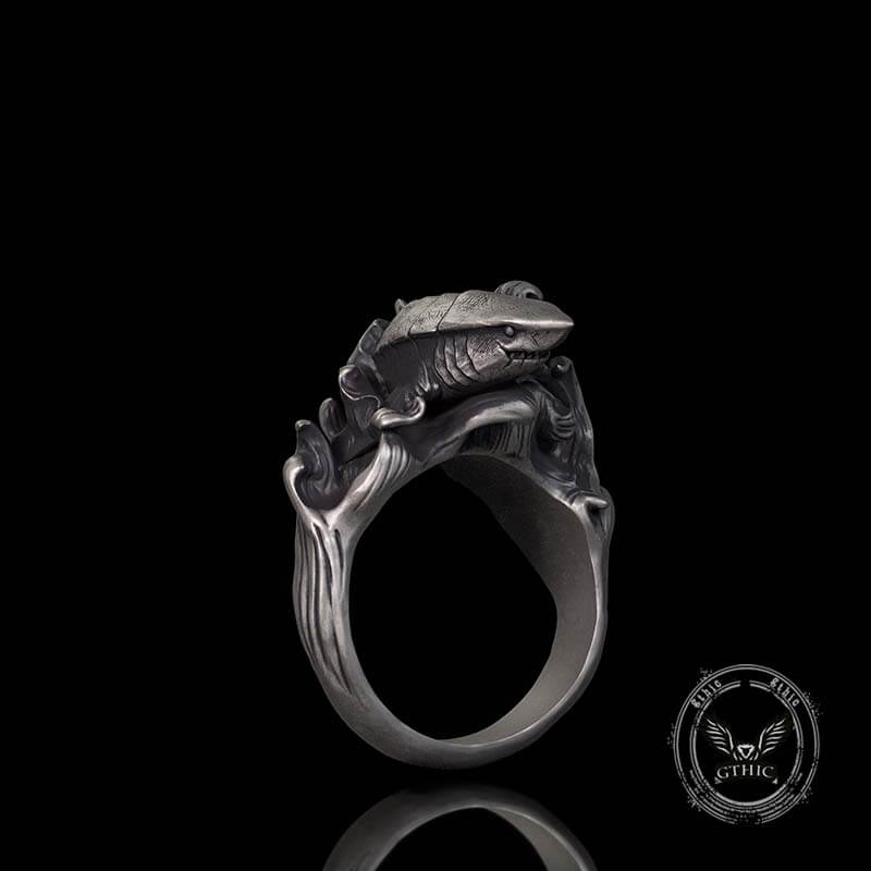 Fierce Shark Ocean Wave Sterling Silver Ring